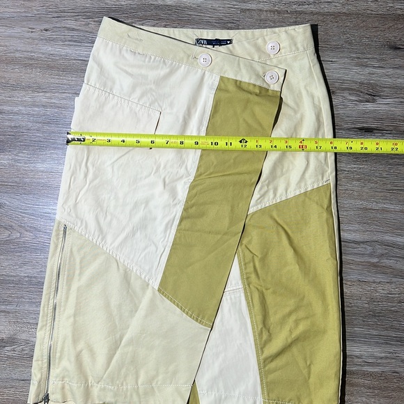 NWT ZARA WOMEN GABARDINE PATCHWORK WRAP MIDI SKIRT SIZE S - Picture 4 of 8